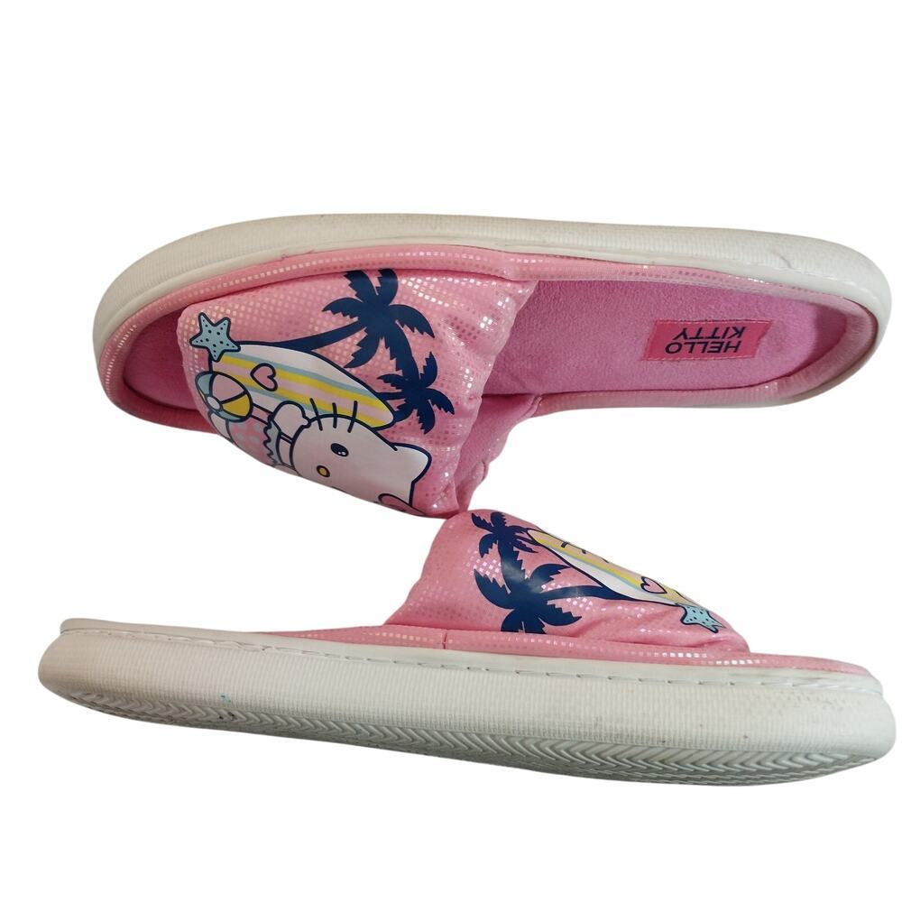 HELLO KITTY! PINK PADDED, KITTY AT THE BEACH GRAPHIC, DOTTED SLIPPERS! SZ L 8-10 - Picture 6 of 10